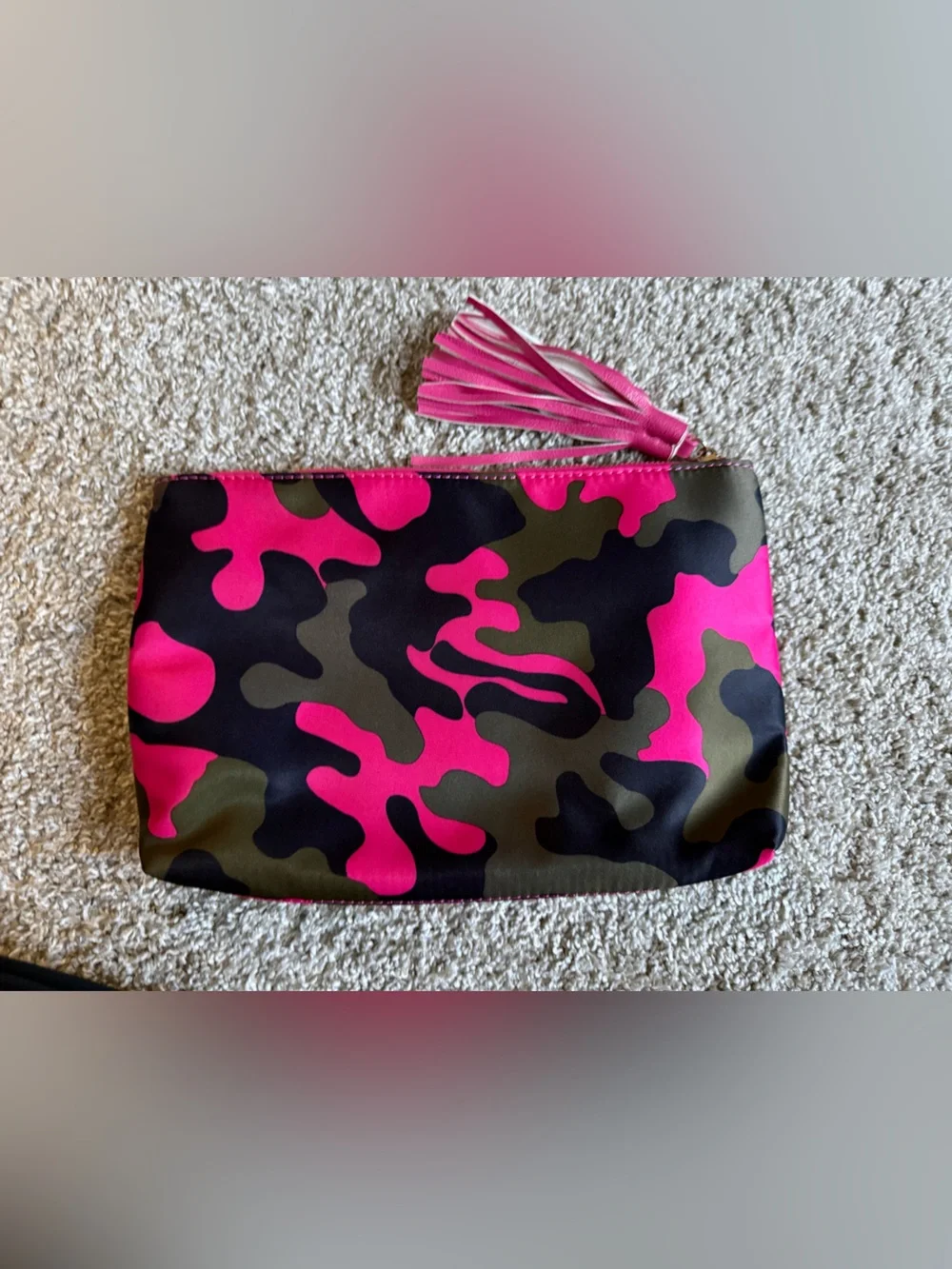 Hot Pink Camo Stripe Wristlet Cosmetic Pouch with Tassel